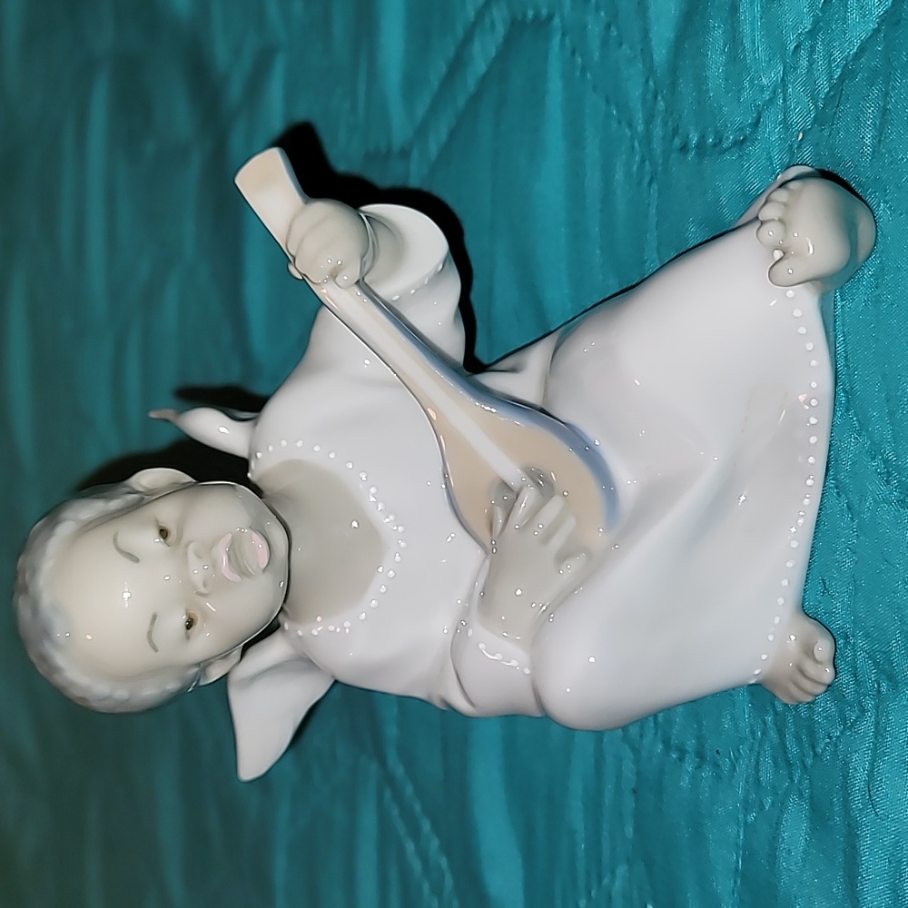 Lladro Angel Black Legacy‎ Collection 4537 Boy Playing Lute Mandolin
